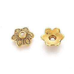Античное Золото Тибетского стиля колпачков, цветок, без свинца и без кадмия, античное золото , 10.5x3.5 мм, отверстие : 2 мм