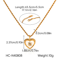 Golden Valentine's Day 304 Stainless Steel Pave Clear Cubic Zirconia Heart Pendant Necklaces for Women, Golden, 17.13 inch(43.5cm)