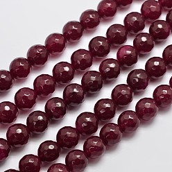 Темно-Красный Натуральный Malaysia нити нефритовый шарик, имитация рубин, круглые, окрашенные, граненые, темно-красный, 12 мм, отверстие : 1.0 мм, около 30 шт / нитка, 14.5 дюйм