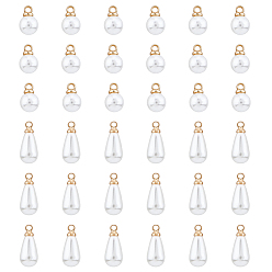 Настоящее золото 24K 100шт 2 стили пластиковые имитация жемчуга подвески, с латунной найти, каплевидные и круглые подвески, реальный 24 k позолоченный, 9~13x5.5 мм, отверстие : 1.5 мм, 50 шт / стиль