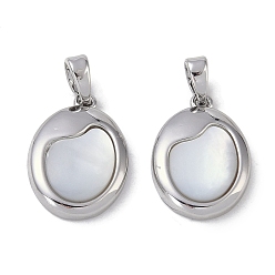Platinum Brass Pave Shell Pendants, Oval Charms, Platinum, 16.5x12x4mm, Hole: 2x4.5mm