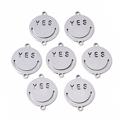 Stainless Steel Color Tarnish Resistant 201 Stainless Steel Links Connectors, Laser Cut, Flat Round with Smile Yes, Stainless Steel Color, 18x14x1mm, Hole: 1.4mm
