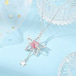 Green Jade Dyed Natural Green Jade Alloy Star Pendant Necklaces for Women, with Brass Cable Chains, Antique Silver & Silver, Misty Rose, 16.73 inch(42.5cm)