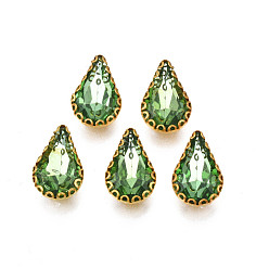 Dark Sea Green Sew on Rhinestone, Transparent Glass Rhinestones, with Iron Prong Settings, Faceted, Teardrop, Dark Sea Green, 13.5x8.5x5mm, Hole: 0.9mm