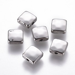 Stainless Steel Color Non-Tarnish 304 Stainless Steel Beads, Square, Stainless Steel Color, 8.5x8.5x4mm, Hole: 1.6mm