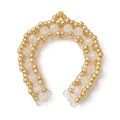 Золотистый Подвески в виде подков из стеклянного бисера, со стеклом, золотые, 35~37x30~32x6~7 мм, отверстие : 5 мм