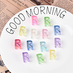 Letter R УФ-покрытие прозрачные акриловые европейские бусины, бусины с большим отверстием, разноцветные, Буква R, 20.5x14.5x13.5 мм, отверстие : 6 мм