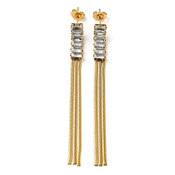 Golden Ion Plating(IP) Cubic Zirconia Dangle Stud Earrings, 304 Stainless Steel Chains Tassel Earrings, Golden, 68x6mm