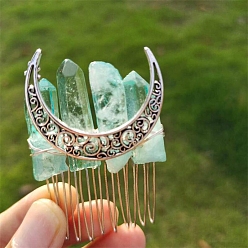 Нектар Гальванизированные гребни для волос из натурального кварцевого кристалла, аксессуары для волос для женщин и девочек, луна, нектар, 58x38 мм