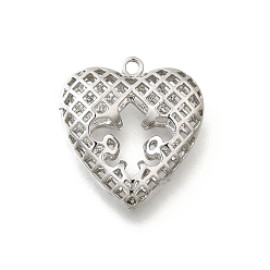 Платинированный Латунные подвески, без кадмия, без никеля и без свинца, полые прелести сердца, Реальная платина, 23x21.5x6.5 мм, отверстие : 1.8 мм