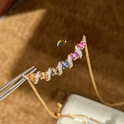 Oro Collares con colgante retorcido de latón con circonitas cúbicas de colores para mujer., dorado, 17.72 pulgada (45 cm)