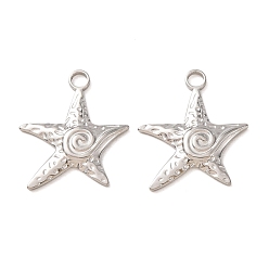 Stainless Steel Color 304 Stainless Steel Pendants, Spiral Starfish Charms, Stainless Steel Color, 24x20x2.5mm, Hole: 3mm