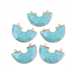 Синтетическая Бирюза Гальванические синтетические бирюзовые полукруглые подвески, с железной фурнитурой, граненые, полукруглый, золотые, 28~28.5x41x5~7 мм, отверстие : 2.5 мм