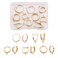 Золотой Латунь микро проложить кубический рисунок обруча из двуокиси циркония, с петлей, кольцо, золотые, 10 шт / коробка