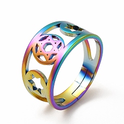 Rainbow Color Ионное покрытие (ip) 304 звезда Давида из нержавеющей стали регулируемое кольцо для женщин, Радуга цветов, размер США 6 1/4 (16.7 мм)