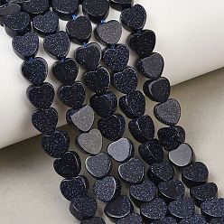 Blue Goldstone Synthetic Blue Goldstone Beads Strands, Heart, 8x8x3~3.5mm, Hole: 0.8mm, about 51pcs/strand, 14.37''~14.49''(36.5~36.8cm)