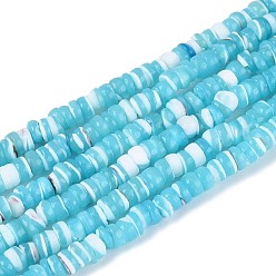 Небесно-голубой Натуральная оболочка из трохидных оболочек, окрашенные, плоско-круглые, голубой, 2.5~3.5x0.2~3 мм, отверстие : 0.5~0.6 мм, около 270~290 шт / нитка, 14.96~15.35 дюйм (38~39 см)