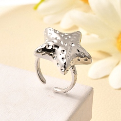 Звезда Латунные кольца-манжеты для женщин, стойки покрытие, долговечный, без свинца и без кадмия, платина, звезда, 23.5x24 мм, размер США 6 (16.5 мм)