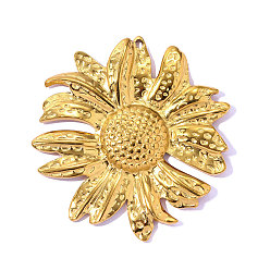 Настоящее золото 18K 304 подвески из нержавеющей стали, очарование подсолнуха, ионное покрытие (ip), долговечный, реальный 18 k позолоченный, 35x34 мм, отверстие: 1.40 мм