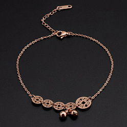 Плоский Круглый Браслеты из нержавеющей стали с подвесками, украшения для женщин, золотые, плоско-круглые, 7-7/8 дюйм (200 мм)