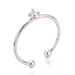 Платина Настройки колец для чашек из латуни, регулируемые настройки колец для полупросверленных бусин, без кадмия, без никеля и без свинца, платина, 4 мм, регулируемый, штифты : 0.7~0.8 мм