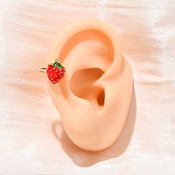 Клубника Серьги-манжеты с эмалью из латуни, стойки покрытие, прочное покрытие, без кадмия и без свинца, реальный 18 k позолоченный, клубника, 17.5x12 мм