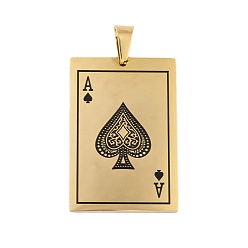 Золотой 304 подвески из нержавеющей стали, игральная карта, пиковый туз очарование, золотые, 40x27x1.5 мм, отверстие : 9x4.5 мм