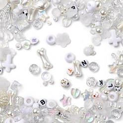White Opaque & Transparent Acrylic Beads, Mixed Shapes, White, 3.5~42.5x3.5~47x3.5~18mm, Hole: 1.6~4.5mm
