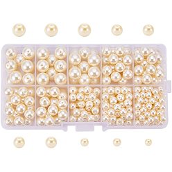 Бежевый Круглая бусина из экологически чистого окрашенного стекла с жемчугом, бежевые, 5~10 мм, отверстия: 1.2~1.5 мм, около 340 шт / коробка