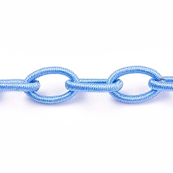 Cornflower Blue Handmade Nylon Cable Chains Loop, Oval, Cornflower Blue, 8~9x11~13x2mm, about 85cm/strand, 33.5 inch