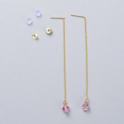 223 _light stieg Echte 18 k vergoldete Messingohrfäden, Mit österreichischen Kristallperlen, Ohrstecker aus Kunststoff und Messing, Kartons, Doppelkegel, 223 _light stieg, 93 mm, Stift: 0.8 mm