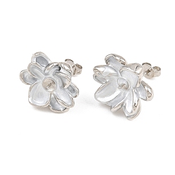 Платина Медные серьги с эмалью, цветок, за половину пробурено бисера, долговечный, без свинца и без кадмия, платина, 16.5x16 мм, контактный: 0.9 мм и 0.8 мм.
