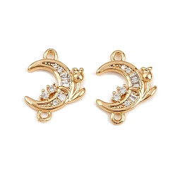 Настоящее золото 18K Латунные подвески из прозрачного кубического циркония, луна с розовыми звеньями, реальный 18 k позолоченный, 15.5x12x2 мм, отверстие : 1.2 мм