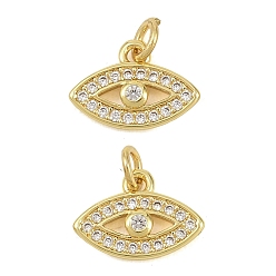 Eye Латунные микропаве прозрачные кубические циркониевые подвески, реальный 18 k позолоченный, глаз, 8x11.5x2 мм, отверстие : 2.5 мм