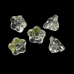 Зелено-Желтый Прозрачные стеклянные бусины для выпечки, петуния, зеленый желтый, 9x9x6 мм, отверстие : 1.4 мм