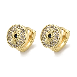 Плоский Круглый Женские серьги-кольца из латуни с прозрачным фианитом, реальный 18 k позолоченный, плоско-круглые, 12.5x10 мм