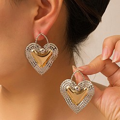 Couleur Dorée & Acier Inoxydable Boucles d'oreilles en alliage pour femmes, cœur, or et acier inoxydable Couleur, 50x38mm