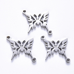 Stainless Steel Color 201 Stainless Steel Links Connectors, Laser Cut, Butterfly, Stainless Steel Color, 17x18x1.5mm, Hole: 1.6mm