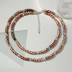 Сиена Пластиковые и смоляные изогнутые трубчатые двухслойные ожерелья с принтом под леопардовую кожу для женщин, платина, цвет охры, 17.80 дюйм (45.2 см)