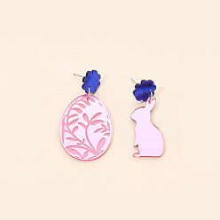 Pink Пасхальные акриловые серьги-подвески, кролик и яйцо, слева и справа, розовые, 47x26 мм