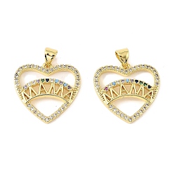 Сердце Латунные микро проложить кубического циркония подвески, материнские темы, долговечный, без кадмия и без свинца, стойки покрытие, реальный 18 k позолоченный, сердце, 20x20.5x3.5 мм, отверстие : 3.8x3.3 мм