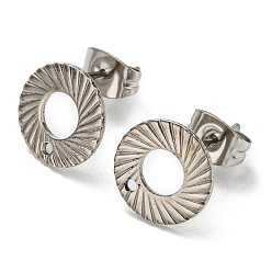 Нержавеющая Сталь Цвет Не тускнеет 201 серьги-гвоздики из нержавеющей стали, с 304 штифтов из нержавеющей стали, пончик, цвет нержавеющей стали, 10 мм, отверстие : 1 мм, штифты : 0.8 мм