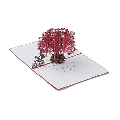 Dark Red Rectangle 3D Red Maple Tree Pop Up Paper Greeting Card, with Envelope, Valentine's Day Wedding Birthday Invitation Card, Dark Red, 193x146x6mm