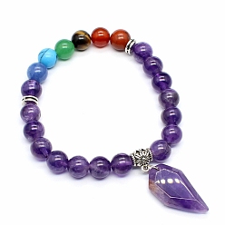 Аметист Природный аметист бисера браслеты простирания, браслеты с подвесками для женщин, форма ножа, внутренний диаметр: 2-3/8 дюйм (6 см)