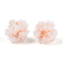 Легкий Лосось Бусины из полимерной глины со стразами и рельефными смоляными розами, для телефонных цепей, кукольные брелоки и украшения для сумок, светлый померанцевый, 22~26 мм, отверстие : 2~2.5 мм