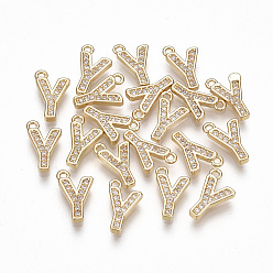 Letter Y Brass Cubic Zirconia Charms, Letter, Clear, Real 18K Gold Plated, Letter.Y, 11x6.5x1.5mm, Hole: 1mm