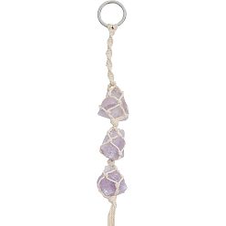 Amethyst Natural Raw Amethyst Pendant Decoration, Cord Macrame Car Hanging Ornament, 320~330mm