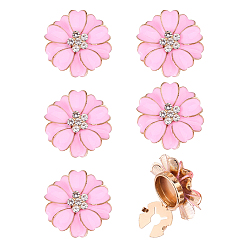 Pink 6шт. запонки из сплава со стразами, с эмалью, цветок, золотые, розовые, 32x10 мм, отверстие : 5 мм