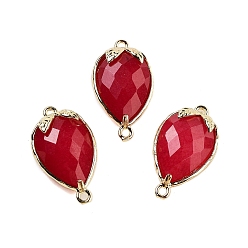 Малайский Нефрит Подвески в форме капли из окрашенного натурального малайзийского нефрита, латунные красные клубничные звенья, золотые, 20x11.5x5 мм, отверстие : 1.2 мм