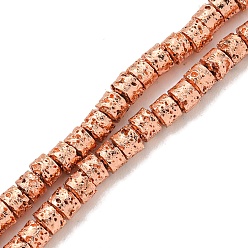 Гальванический Розовый Золотой Гальванические бусины из натуральной лавы, cloumn, покрытием из розового золота, 3x2 мм, отверстие : 1 мм, около 164 шт / нитка, 15.35'' (39 см)